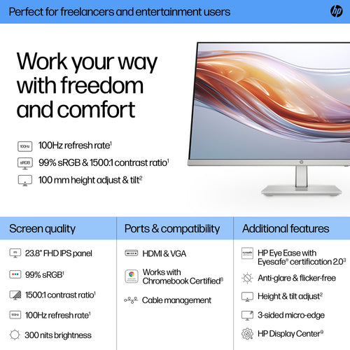 HP Series 5 23.8 inch FHD Height Adjust Monitor - 524sh HP Series 5 23.8 inch FHD Height Adjust Monitor - 524sh